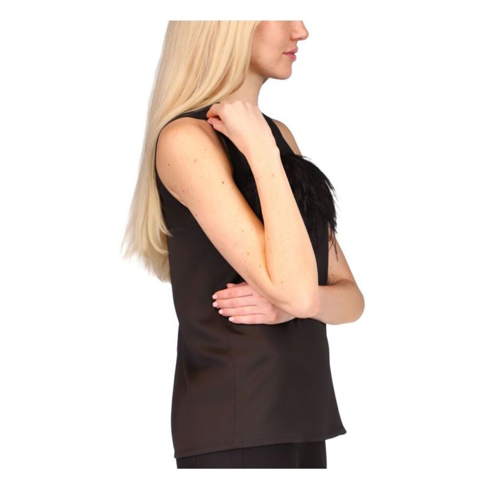 MICHAEL MICHAEL KORS Womens Black Feathered Yoke Closure Sleeveless Top XS - Picture 3 of 4